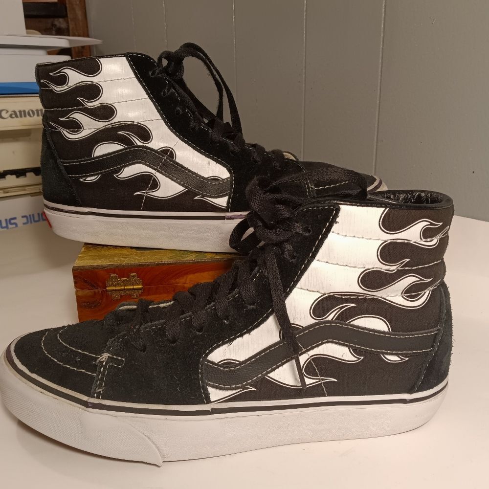 Vans SK8 Hi White Flame Unisex Suede Leather High Top Sneakers Women 9.5 Men 8